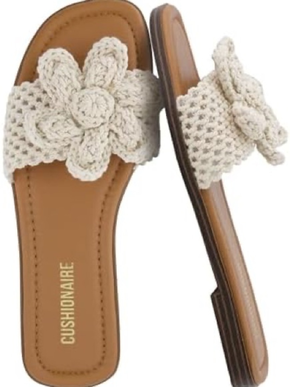 NWT Cushionaire Gemma Women's Cream Crochet Flower Slide Sandals Shoes 8.5
